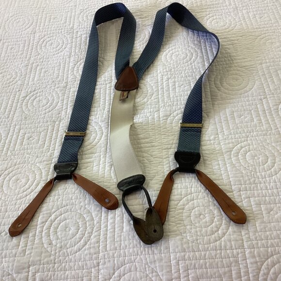 Trafalgar Mens Blue & White Elastic Suspenders With Leather Accents Adjustable L - Picture 7 of 9